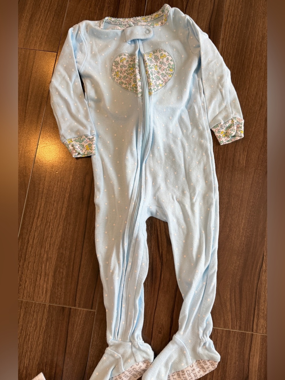 Carter's Light Blue Polka-Dot Heart Footed One-Piece 12 month
